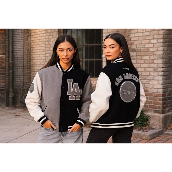 MLB LA Dodgers Reverse French Terry Women’s Block Wool Varsity Jacket M NWT - Picture 1 of 5